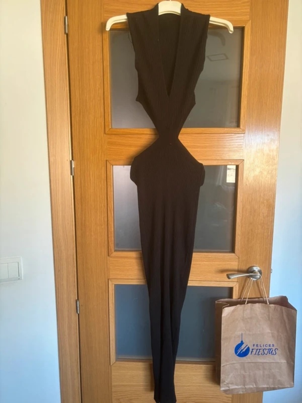 Zara Black Backless Ribbed Maxi Dress with Cutout
